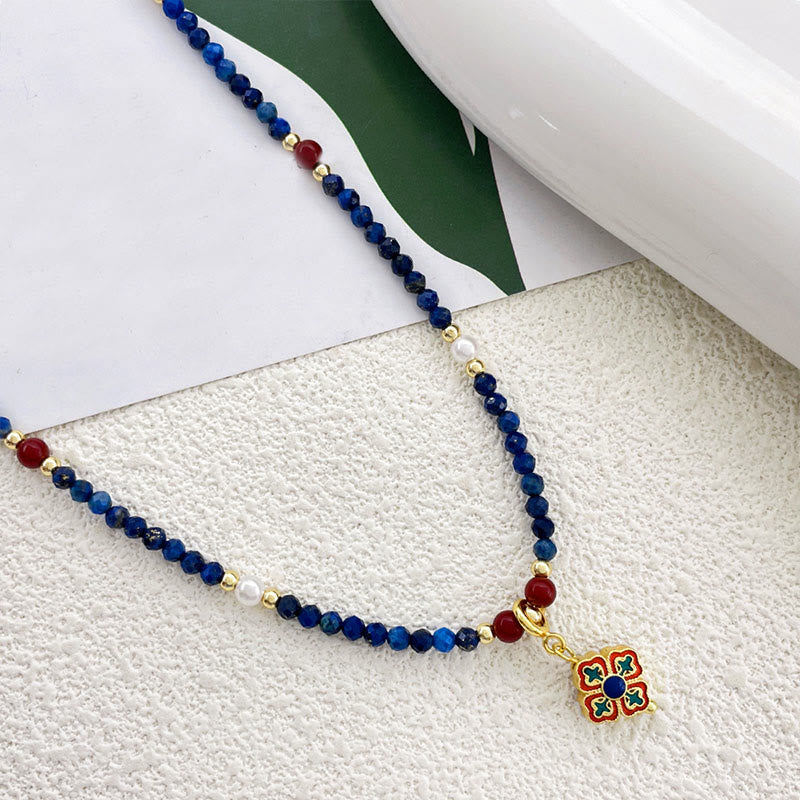 Lazurite Pearl Positive Energy Pendant Necklace