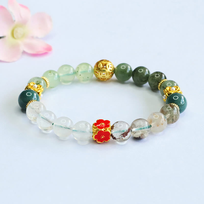 Natural Green Phantom White Crystal Bracelet