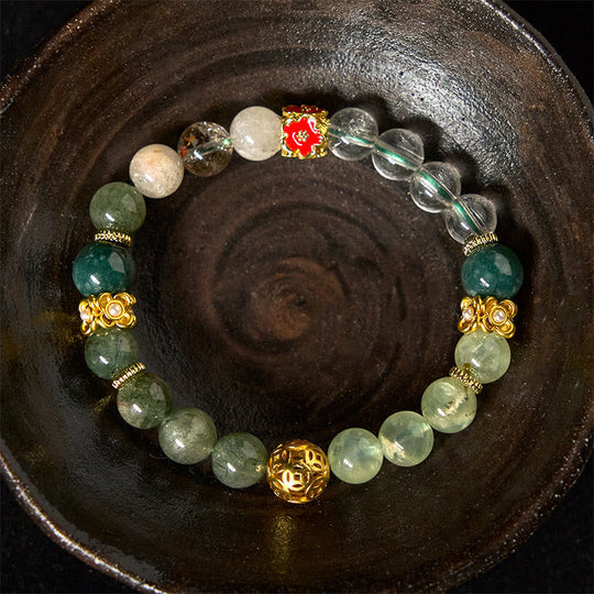 Natural Green Phantom White Crystal Bracelet