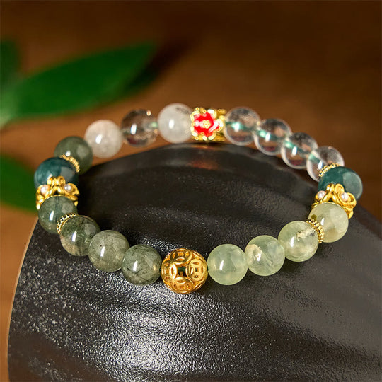 Natural Green Phantom White Crystal Bracelet