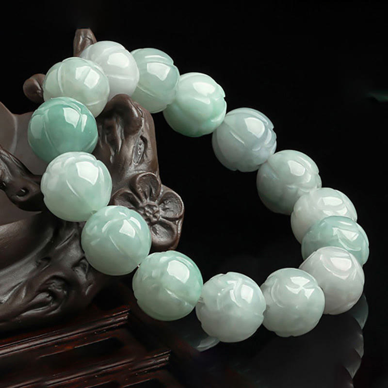 Natural Jade Lotus Carving Prosperity Bracelet
