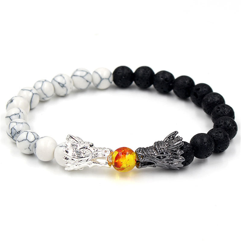 Dragon Blessing Beaded White Turquoise Bracelet
