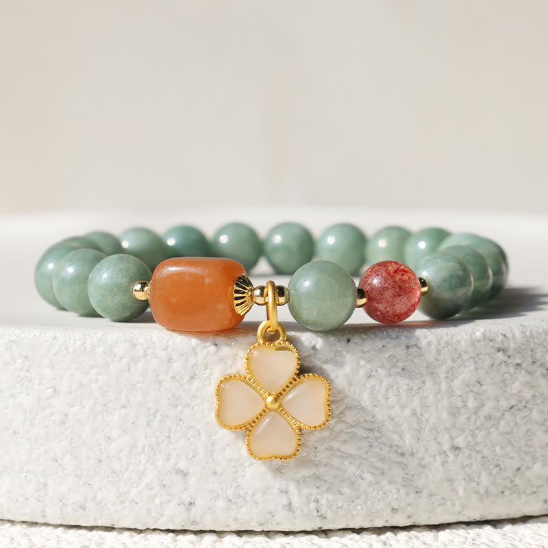 Jade Four Leaf Clover Charm Bracelet