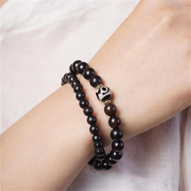 Ebony Wood Dzi Bead Double Bracelet