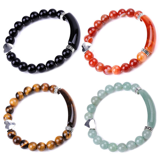 Unisex Heart Natural Crystal Beads Bracelet