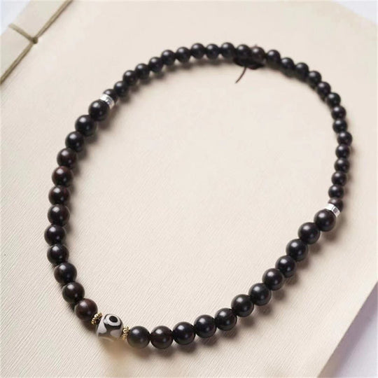 Ebony Wood Dzi Bead Double Bracelet