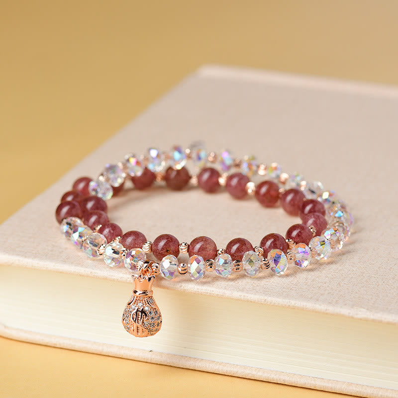 Strawberry Quartz & White Crystal Bracelet