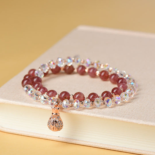Strawberry Quartz & White Crystal Bracelet