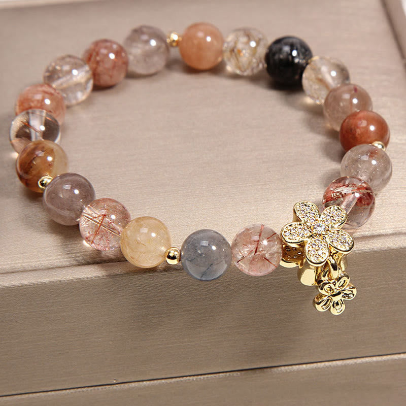 Multicolored Rutilated Quartz Citrine Flower Bracelet