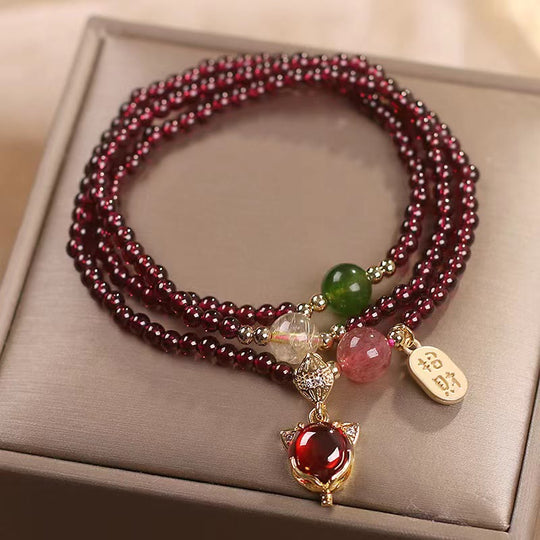 Triple Wrap Natural Garnet, Strawberry Bracelet