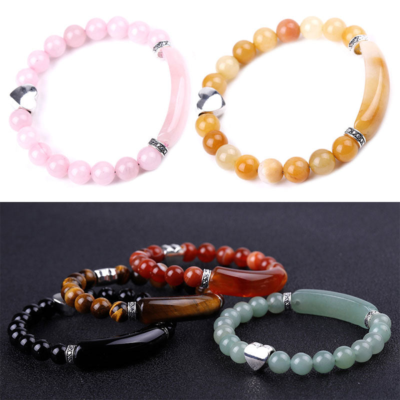 Unisex Heart Natural Crystal Beads Bracelet