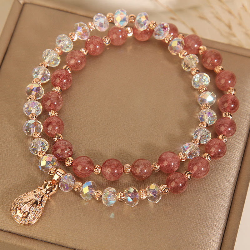 Strawberry Quartz & White Crystal Bracelet
