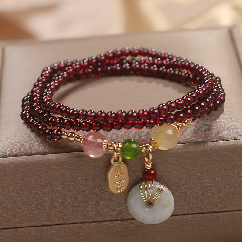 Triple Wrap Natural Garnet, Strawberry Bracelet
