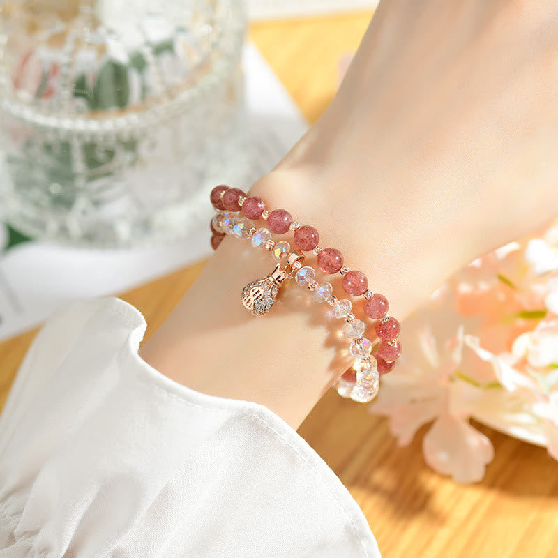 Strawberry Quartz & White Crystal Bracelet