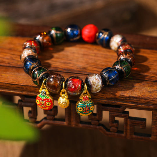 Colorful Cinnabar Bead Gold Swallowing Bracelet