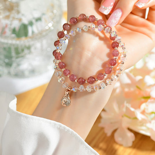 Strawberry Quartz & White Crystal Bracelet