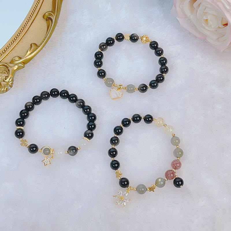 Natural Silver Sheen Obsidian Love Bracelet