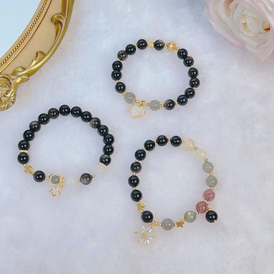 Natural Silver Sheen Obsidian Love Bracelet