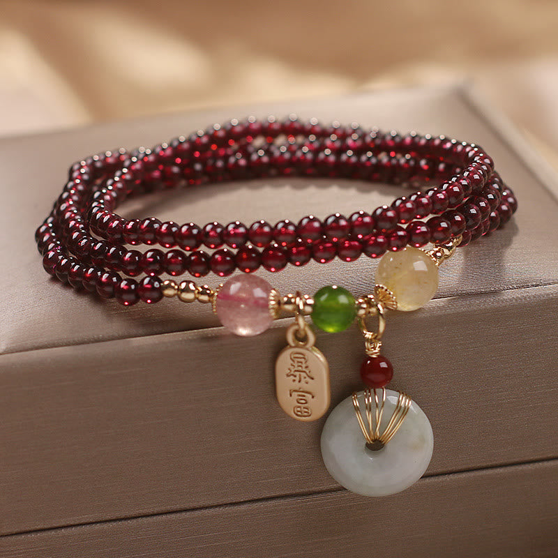 Triple Wrap Natural Garnet, Strawberry Bracelet