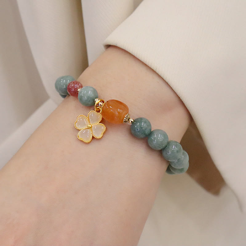 Jade Four Leaf Clover Charm Bracelet
