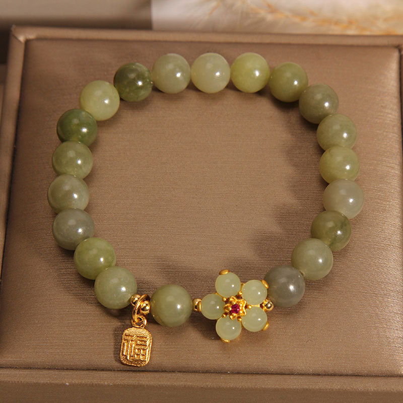 Green Jade Flower Character Charm Bracelet