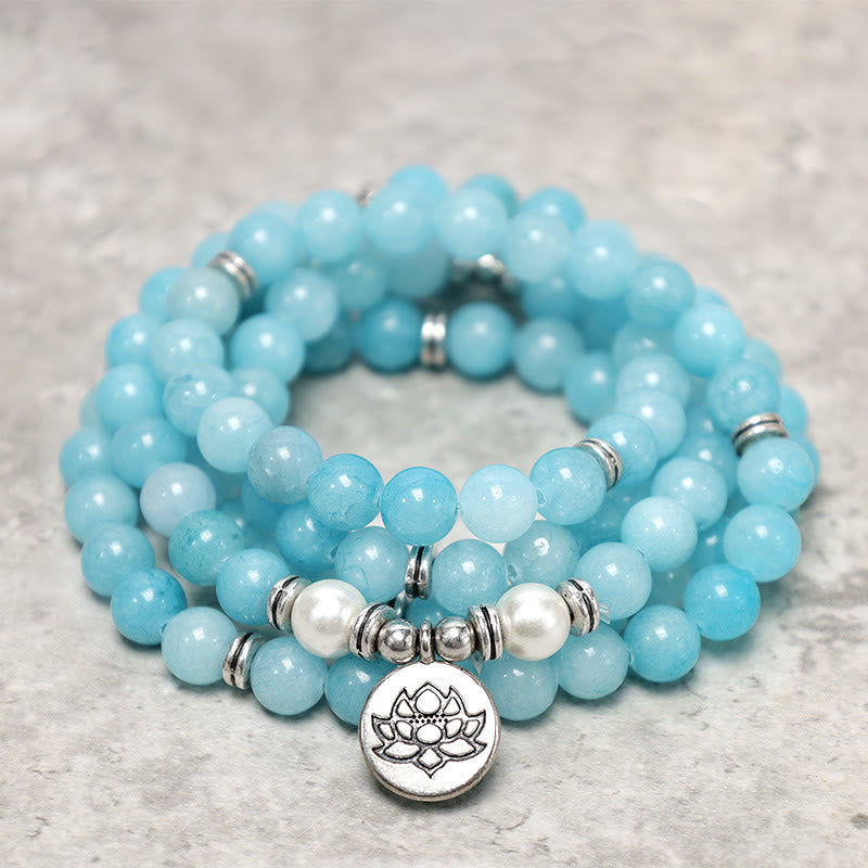 Natural Amazonite Healing Lotus Mala Bracelet