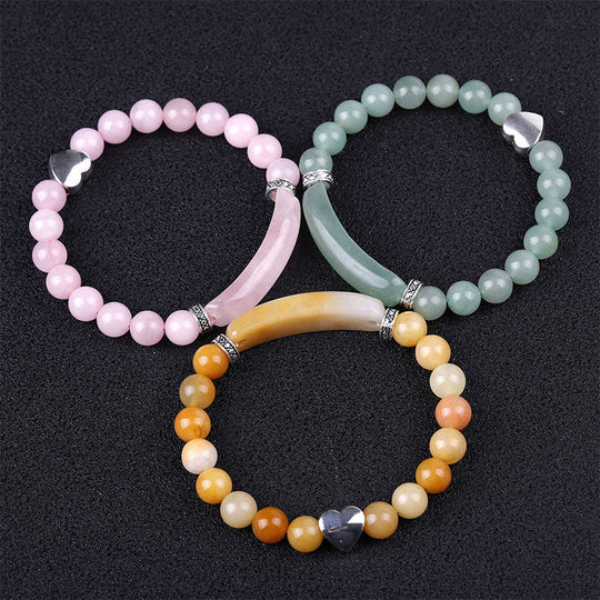 Unisex Heart Natural Crystal Beads Bracelet
