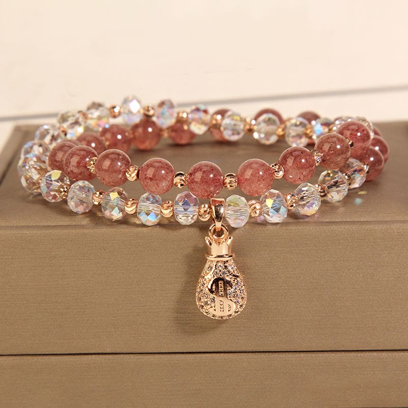 Strawberry Quartz & White Crystal Bracelet