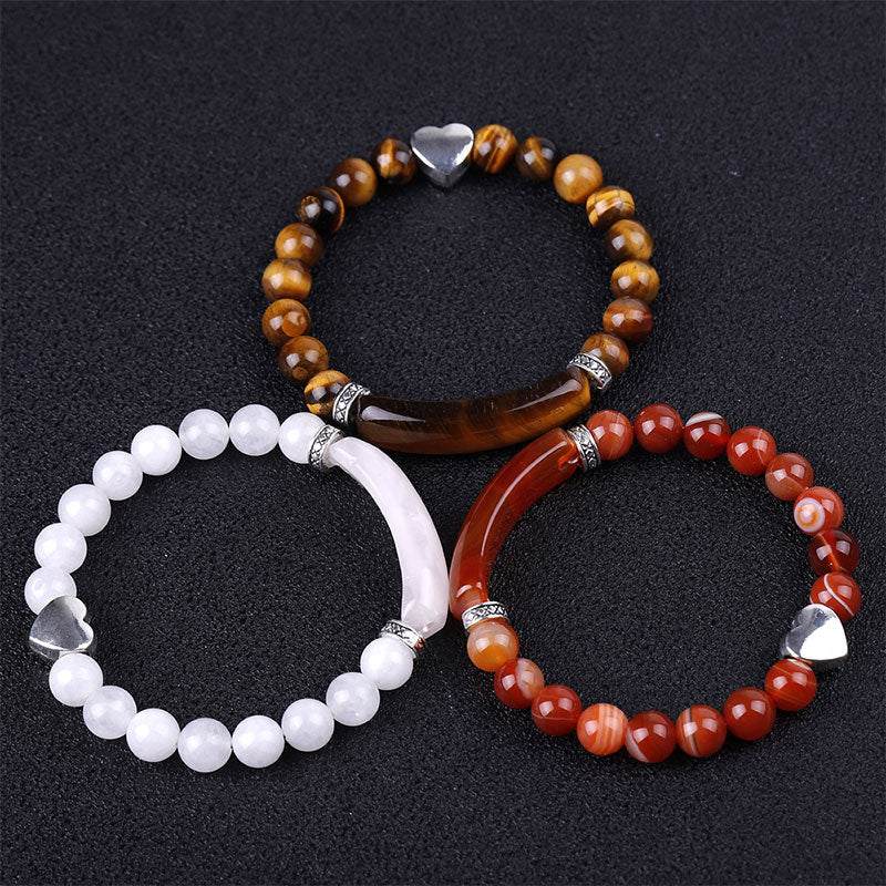 Unisex Heart Natural Crystal Beads Bracelet
