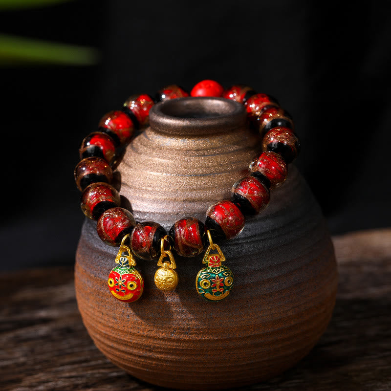 Colorful Cinnabar Bead Gold Swallowing Bracelet