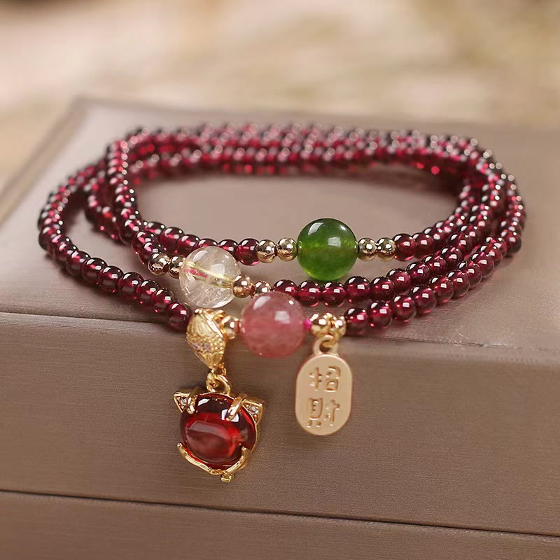 Triple Wrap Natural Garnet, Strawberry Bracelet