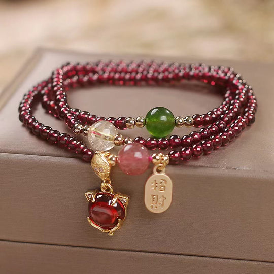Triple Wrap Natural Garnet, Strawberry Bracelet