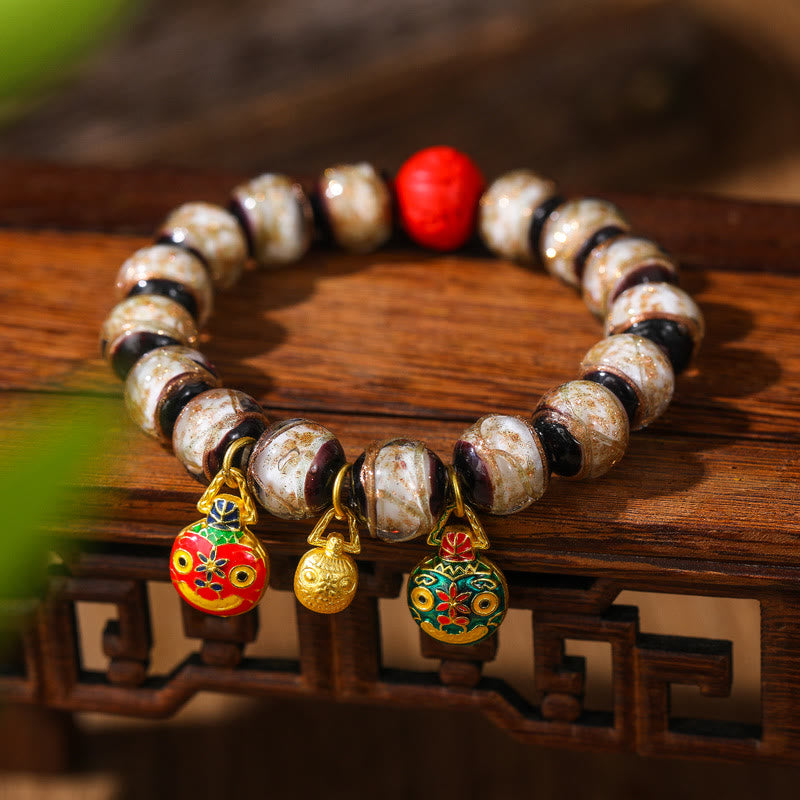 Colorful Cinnabar Bead Gold Swallowing Bracelet