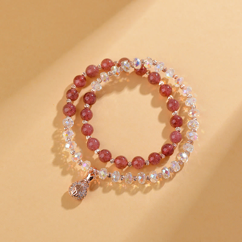 Strawberry Quartz & White Crystal Bracelet