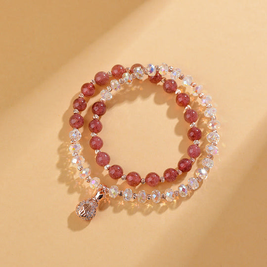 Strawberry Quartz & White Crystal Bracelet