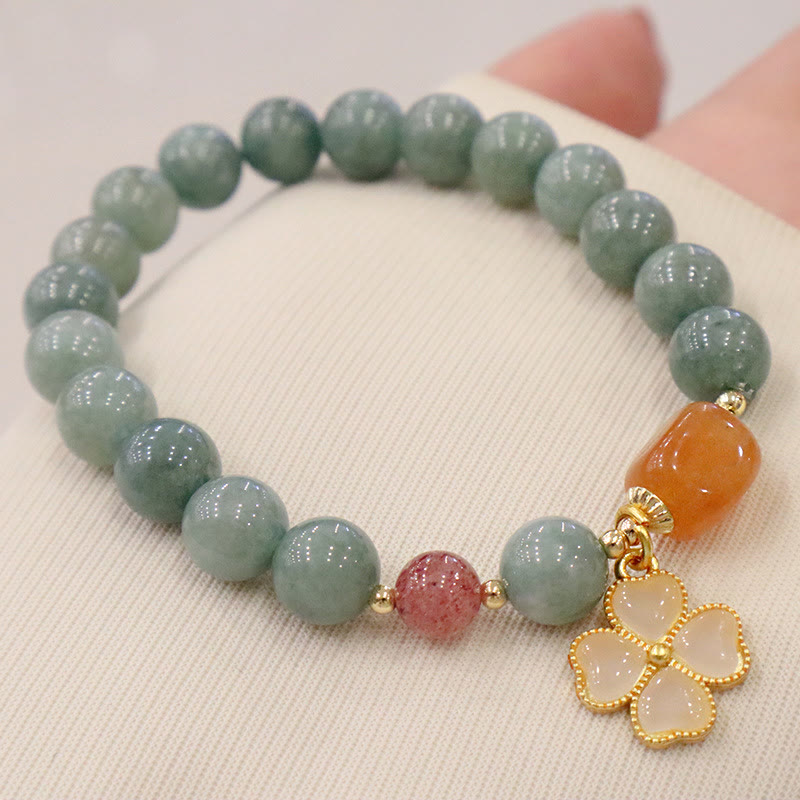 Jade Four Leaf Clover Charm Bracelet