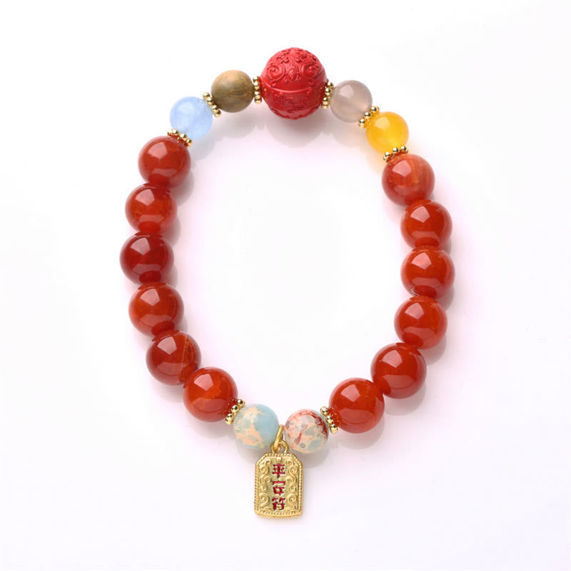 Natural Red Agate Peace Talisman Bracelet