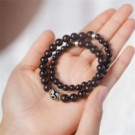 Ebony Wood Dzi Bead Double Bracelet