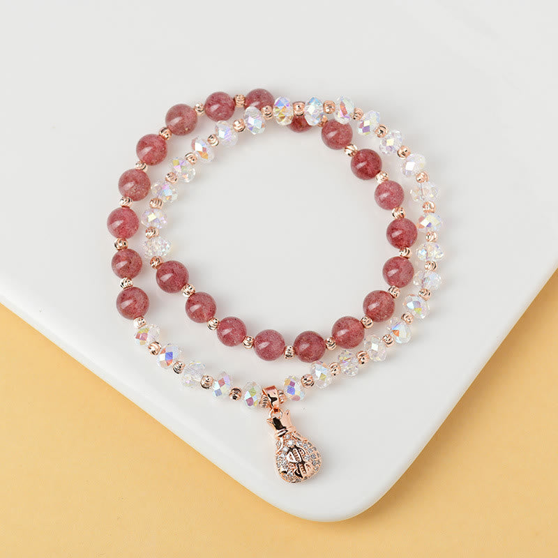Strawberry Quartz & White Crystal Bracelet