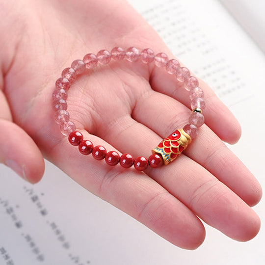 Natural Strawberry Quartz Cinnabar Lucky Bracelet