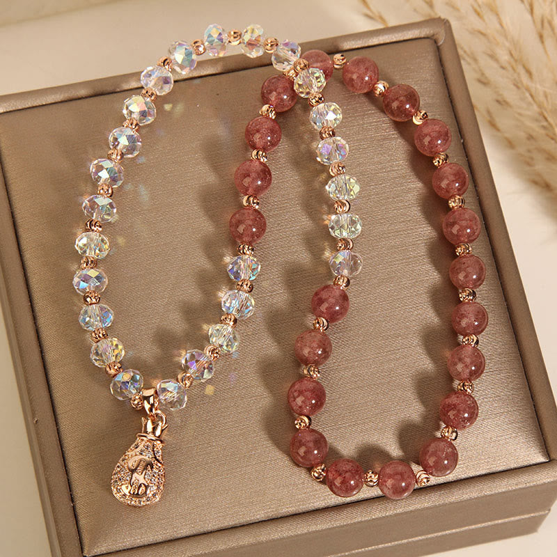 Strawberry Quartz & White Crystal Bracelet