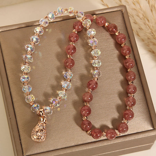 Strawberry Quartz & White Crystal Bracelet