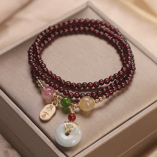 Triple Wrap Natural Garnet, Strawberry Bracelet