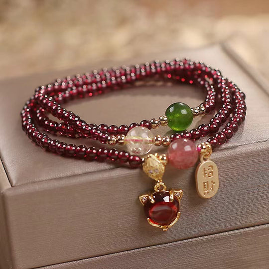 Triple Wrap Natural Garnet, Strawberry Bracelet