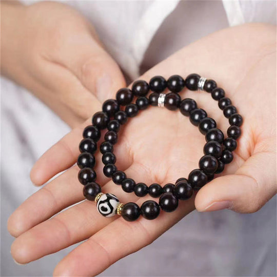 Ebony Wood Dzi Bead Double Bracelet