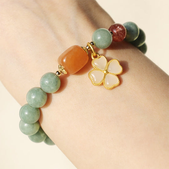 Jade Four Leaf Clover Charm Bracelet