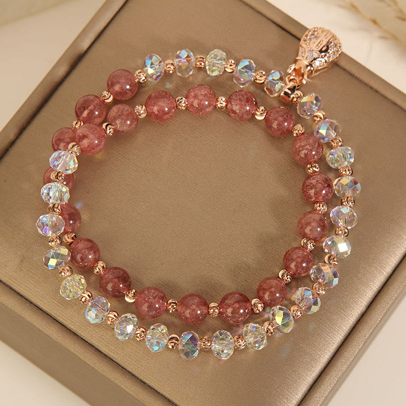 Strawberry Quartz & White Crystal Bracelet