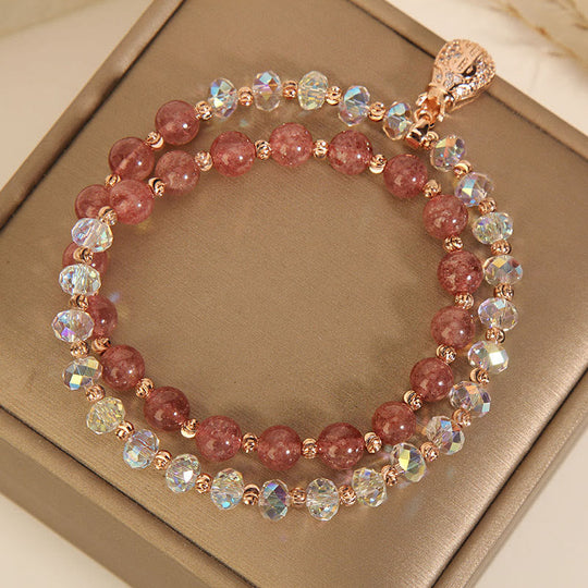 Strawberry Quartz & White Crystal Bracelet
