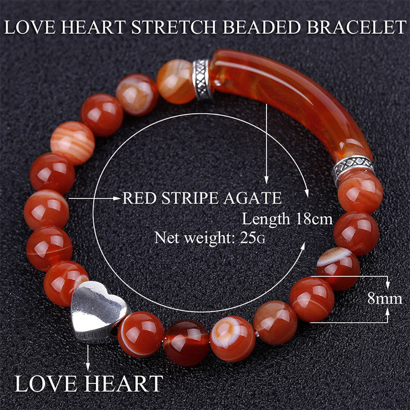 Unisex Heart Natural Crystal Beads Bracelet