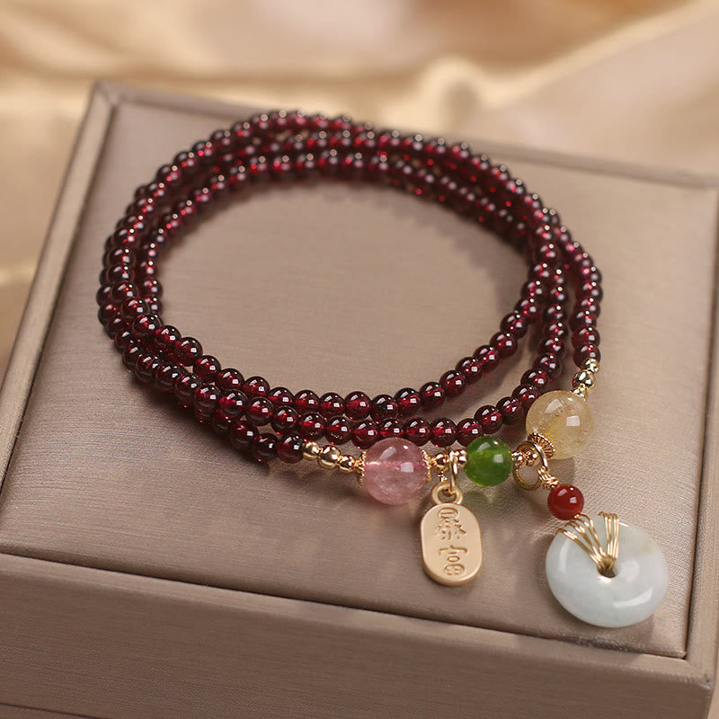 Triple Wrap Natural Garnet, Strawberry Bracelet